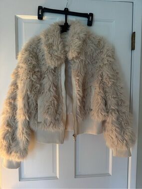 Zara Cream Faux Fur Bomber Jacket